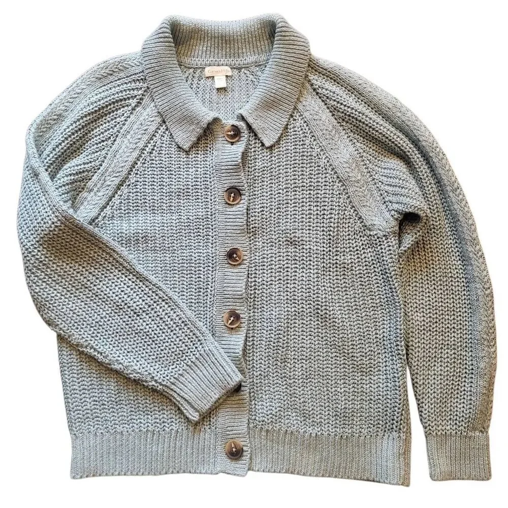 Garnet Hill Cardigan Sweater Women's Large Tourmaline Maren Organic Cotton Linen - Picture 2 of 6